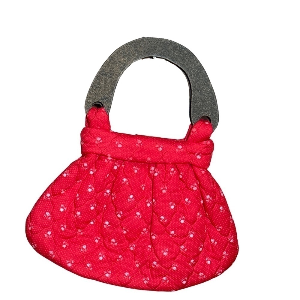 Vintage Red Floral Cotton Cottage Handbag with composite handles
